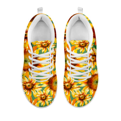 Sage Watercolor Sunflower Pattern Print White Running Shoes