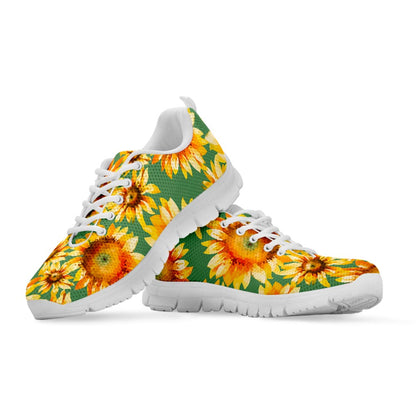 Sage Watercolor Sunflower Pattern Print White Running Shoes