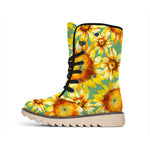 Sage Watercolor Sunflower Pattern Print Winter Boots