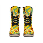 Sage Watercolor Sunflower Pattern Print Winter Boots