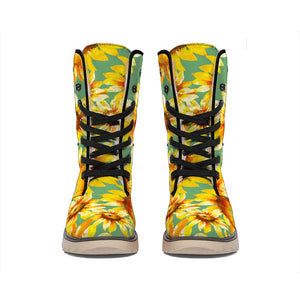 Sage Watercolor Sunflower Pattern Print Winter Boots