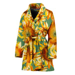 Sage Watercolor Sunflower Pattern Print Women's Bathrobe