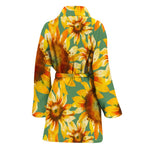 Sage Watercolor Sunflower Pattern Print Women's Bathrobe