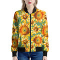 Sage Watercolor Sunflower Pattern Print Women's Bomber Jacket