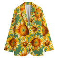 Sage Watercolor Sunflower Pattern Print Women's Cotton Blazer
