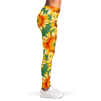 Sage Watercolor Sunflower Pattern Print Women's Leggings