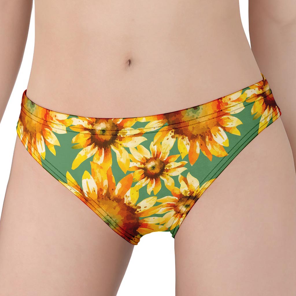 Sage Watercolor Sunflower Pattern Print Women's Panties