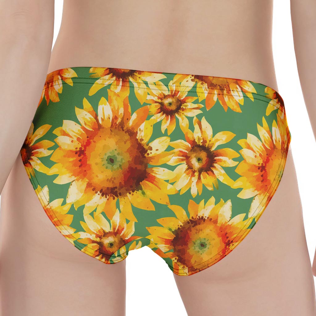 Sage Watercolor Sunflower Pattern Print Women's Panties