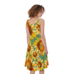 Sage Watercolor Sunflower Pattern Print Women's Sleeveless Dress