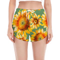 Sage Watercolor Sunflower Pattern Print Women's Split Running Shorts