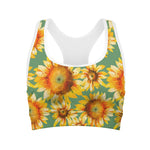 Sage Watercolor Sunflower Pattern Print Women's Sports Bra