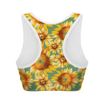 Sage Watercolor Sunflower Pattern Print Women's Sports Bra