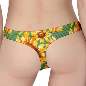 Sage Watercolor Sunflower Pattern Print Women's Thong