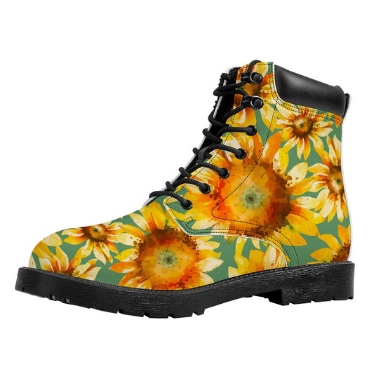 Sage Watercolor Sunflower Pattern Print Work Boots