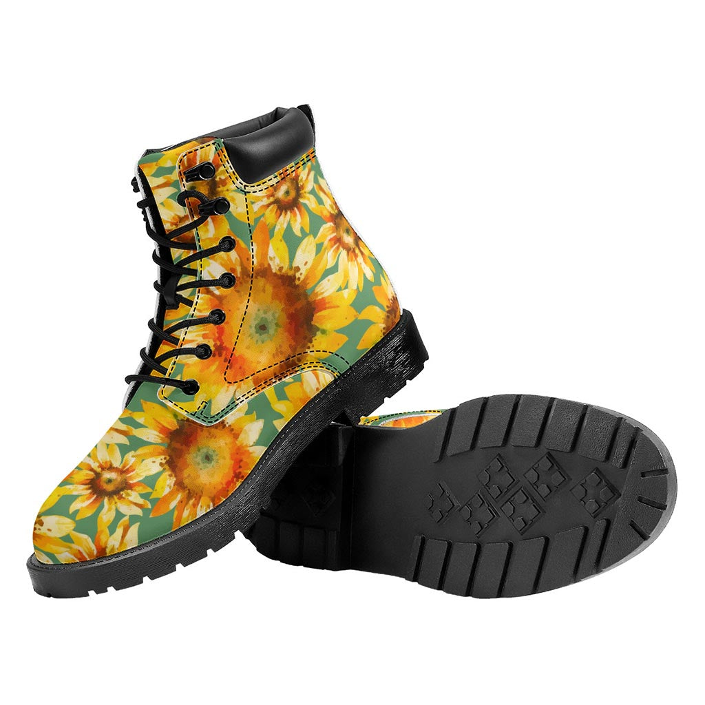 Sage Watercolor Sunflower Pattern Print Work Boots