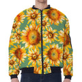 Sage Watercolor Sunflower Pattern Print Zip Sleeve Bomber Jacket