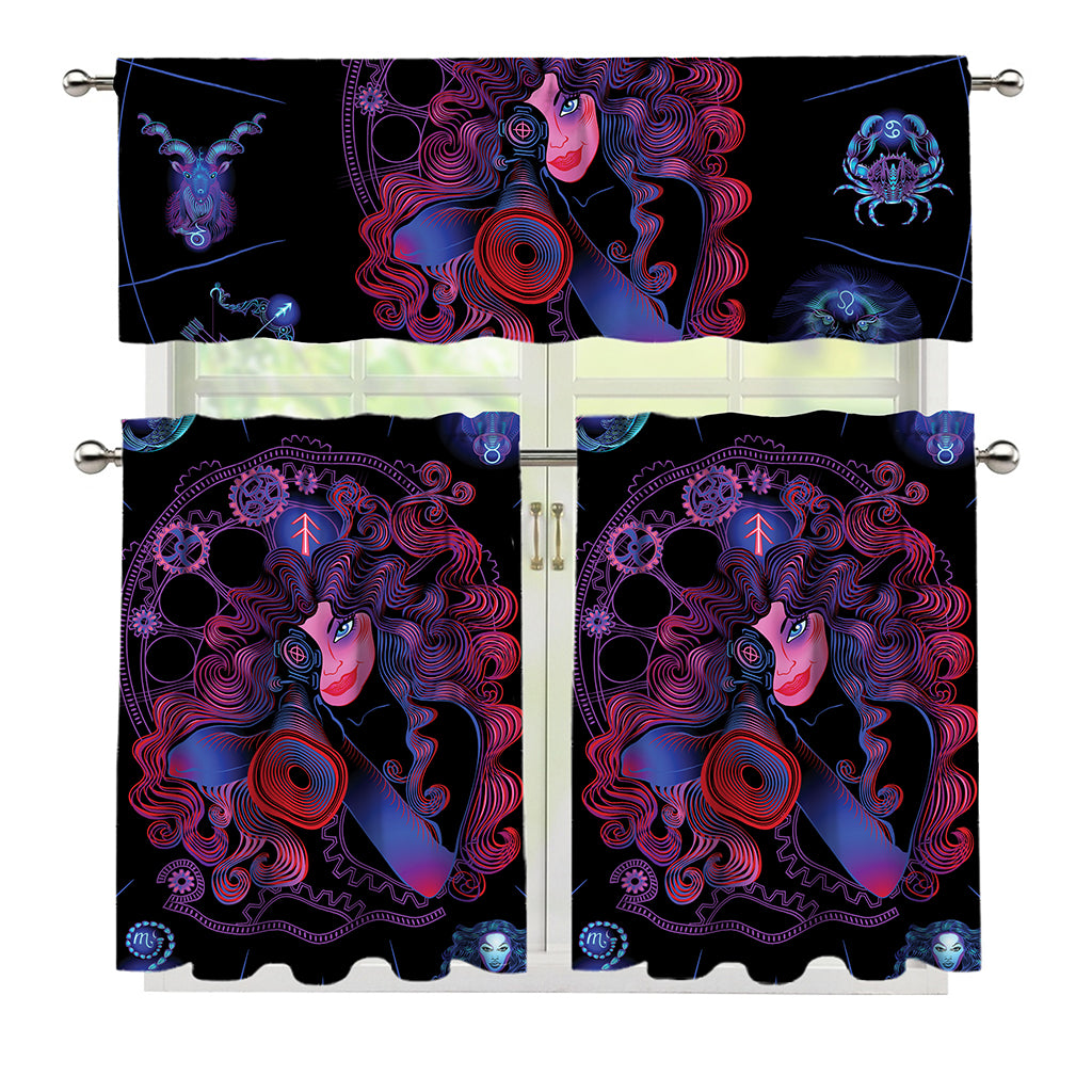 Sagittarius And Astrological Signs Print 3 Piece Kitchen Curtains
