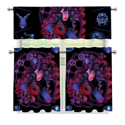 Sagittarius And Astrological Signs Print 3 Piece Kitchen Curtains