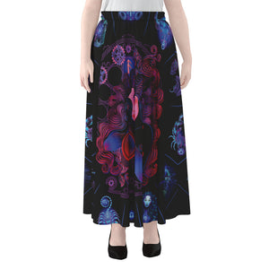 Sagittarius And Astrological Signs Print Chiffon Maxi Skirt