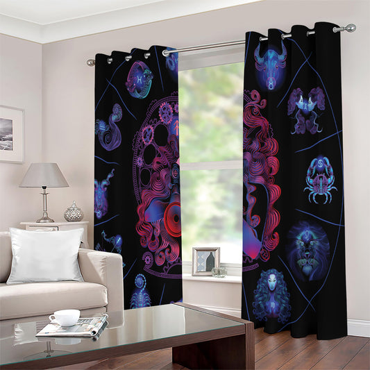 Sagittarius And Astrological Signs Print Extra Wide Grommet Curtains
