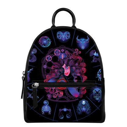 Sagittarius And Astrological Signs Print Leather Backpack