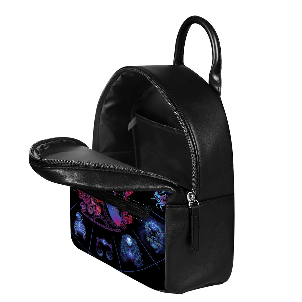 Sagittarius And Astrological Signs Print Leather Backpack