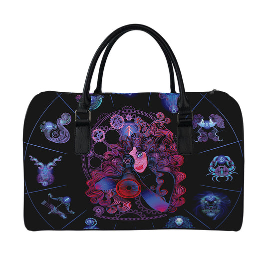 Sagittarius And Astrological Signs Print Leather Duffle Bag