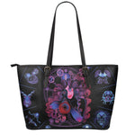 Sagittarius And Astrological Signs Print Leather Tote Bag