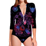 Sagittarius And Astrological Signs Print Long Sleeve Swimsuit
