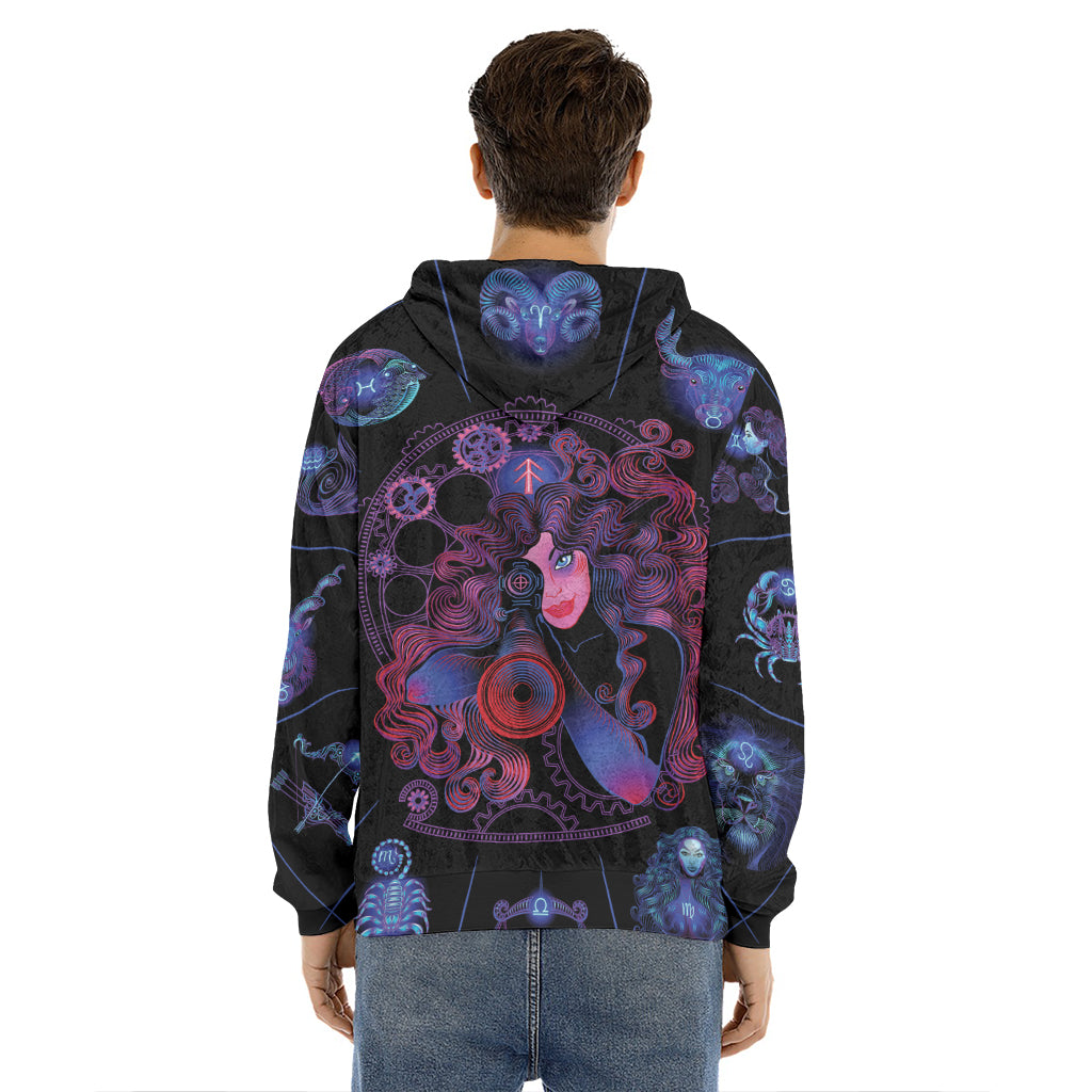 Sagittarius And Astrological Signs Print Men's Velvet Pullover Hoodie