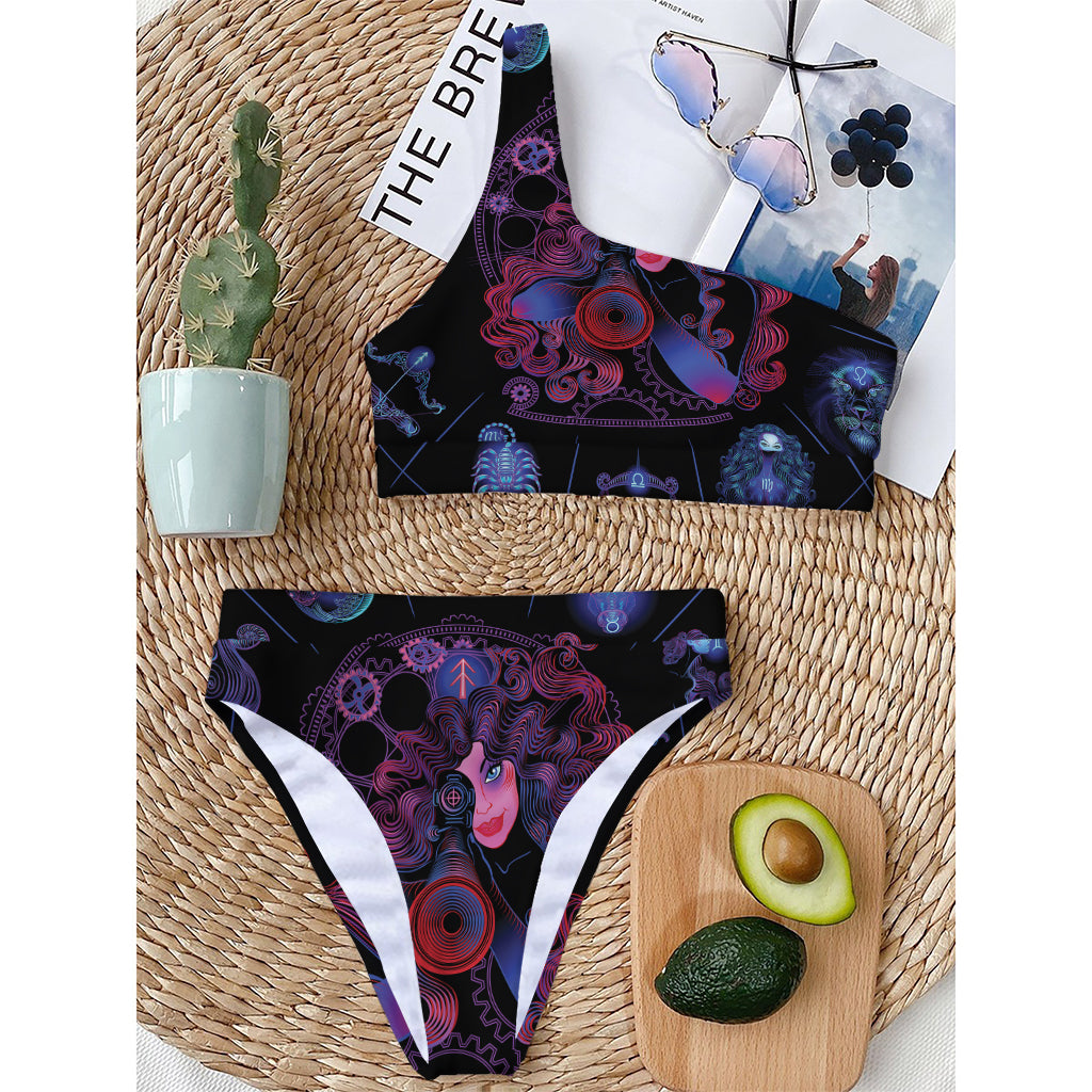 Sagittarius And Astrological Signs Print One Shoulder Bikini Top