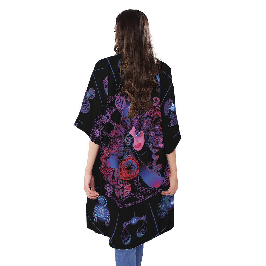 Sagittarius And Astrological Signs Print Open Front Beach Cover Up