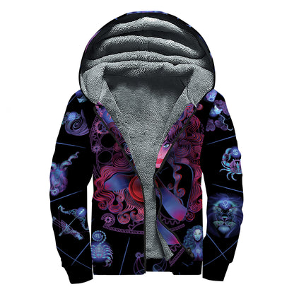 Sagittarius And Astrological Signs Print Sherpa Lined Zip Up Hoodie