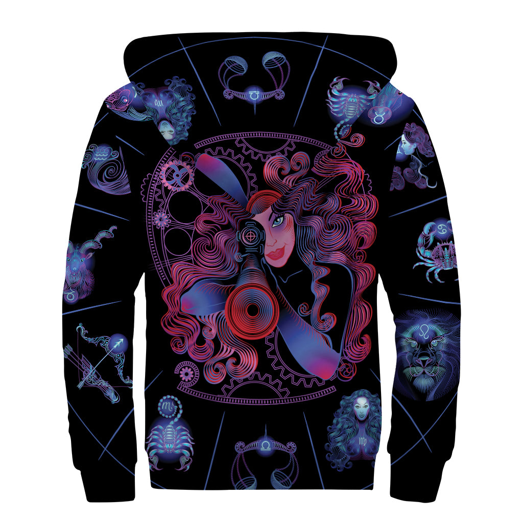 Sagittarius And Astrological Signs Print Sherpa Lined Zip Up Hoodie