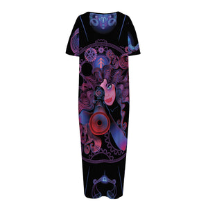 Sagittarius And Astrological Signs Print Short Sleeve Long Nightdress