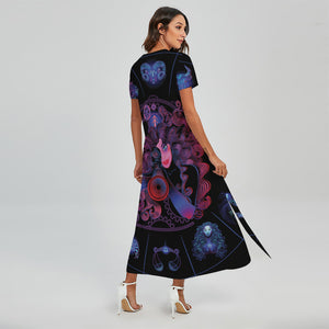 Sagittarius And Astrological Signs Print Short Sleeve Maxi Dress