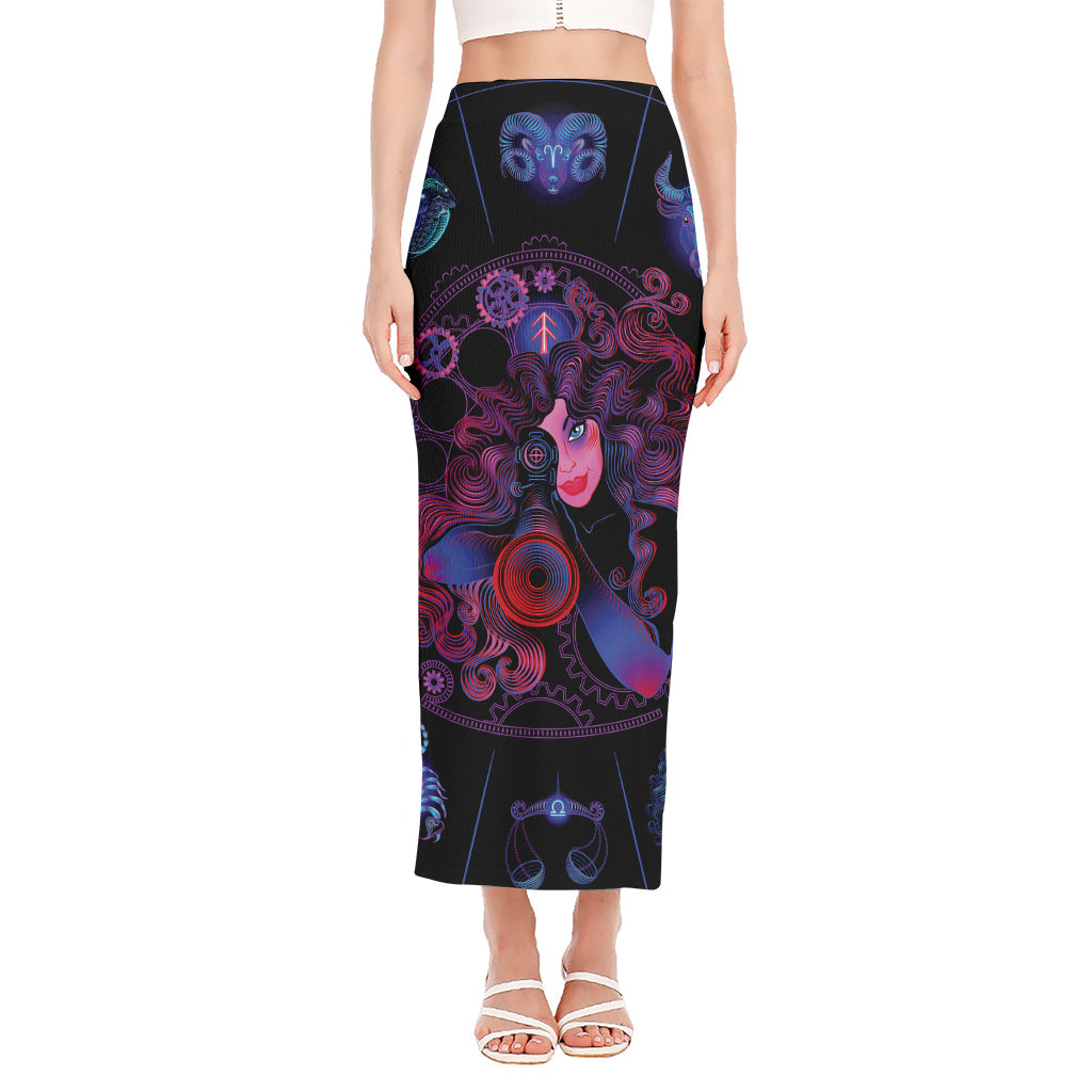 Sagittarius And Astrological Signs Print Side Slit Maxi Skirt