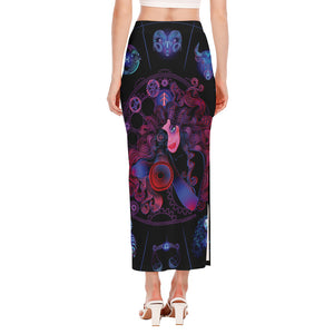 Sagittarius And Astrological Signs Print Side Slit Maxi Skirt