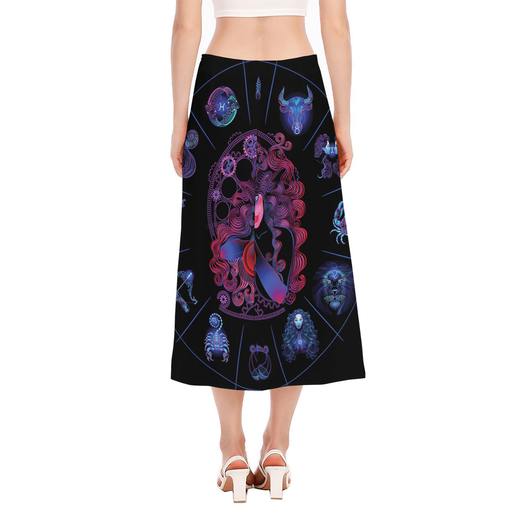 Sagittarius And Astrological Signs Print Side Slit Midi Skirt