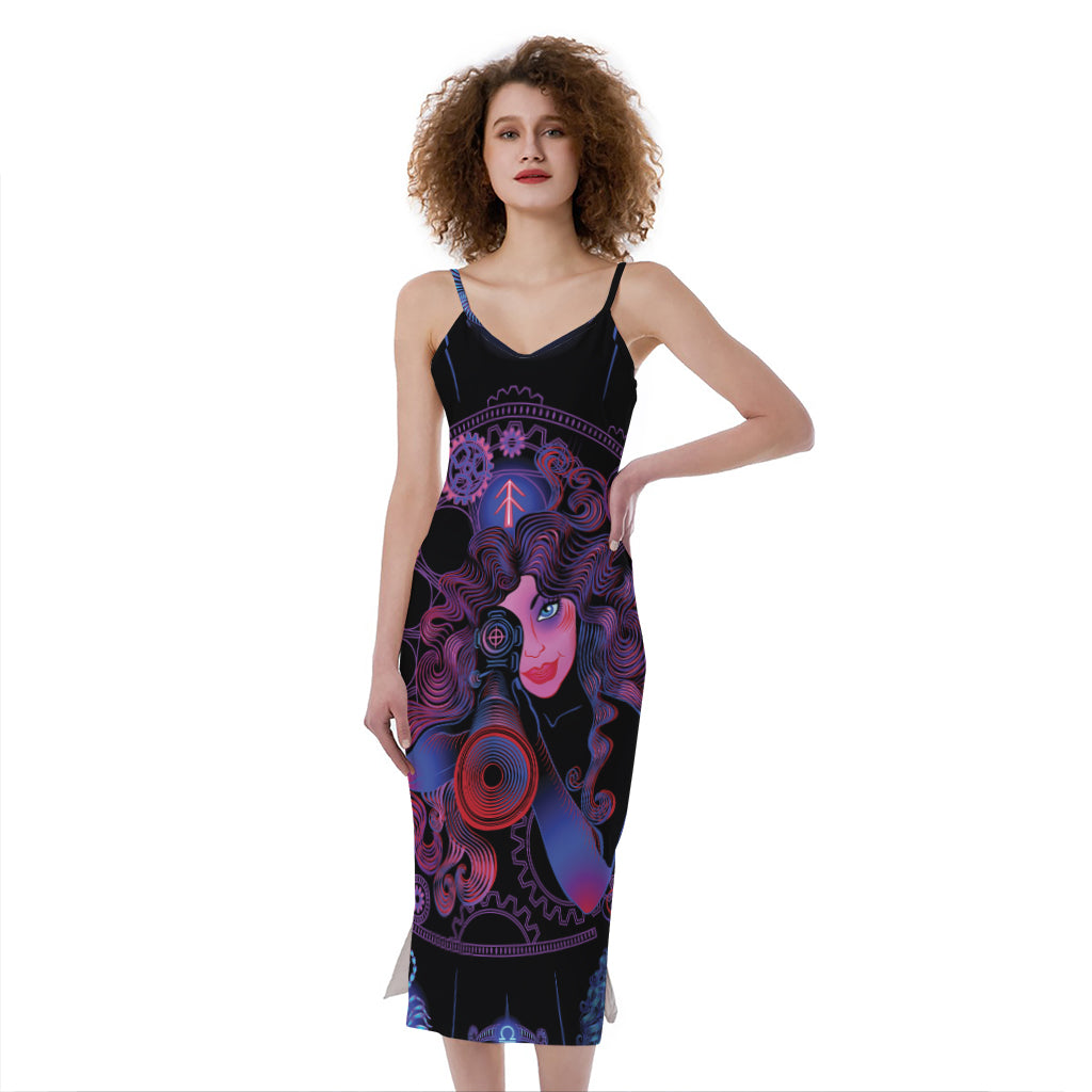 Sagittarius And Astrological Signs Print Slim Fit Midi Cami Dress