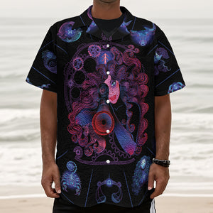 Sagittarius And Astrological Signs Print Textured Short Sleeve Shirt