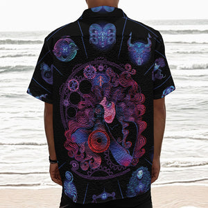 Sagittarius And Astrological Signs Print Textured Short Sleeve Shirt