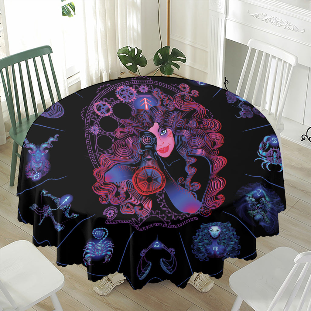 Sagittarius And Astrological Signs Print Waterproof Round Tablecloth