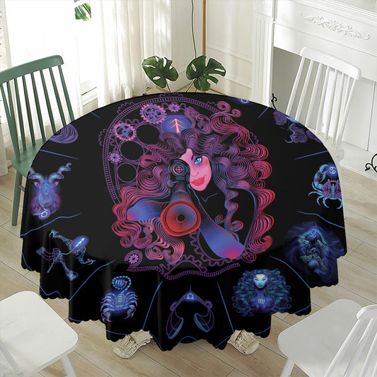 Sagittarius And Astrological Signs Print Waterproof Round Tablecloth