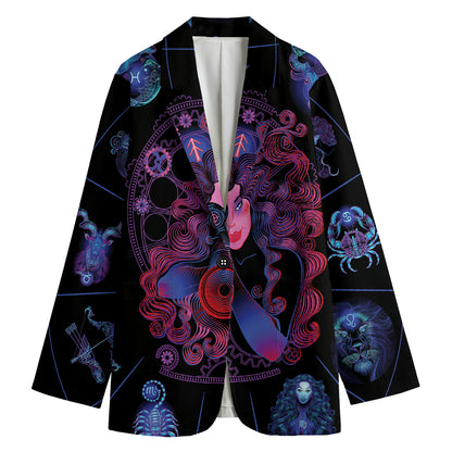 Sagittarius And Astrological Signs Print Women's Cotton Blazer