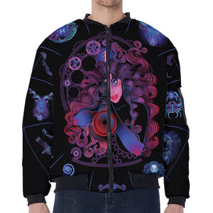 Sagittarius And Astrological Signs Print Zip Sleeve Bomber Jacket