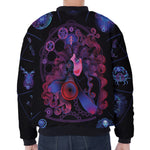 Sagittarius And Astrological Signs Print Zip Sleeve Bomber Jacket