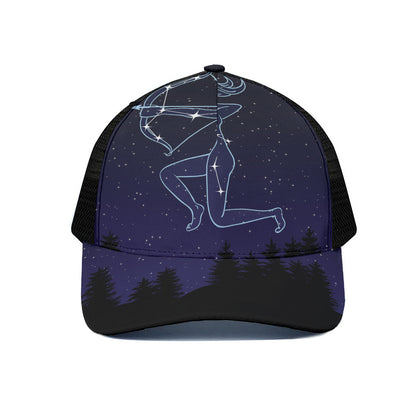 Sagittarius Constellation Print Black Mesh Trucker Cap