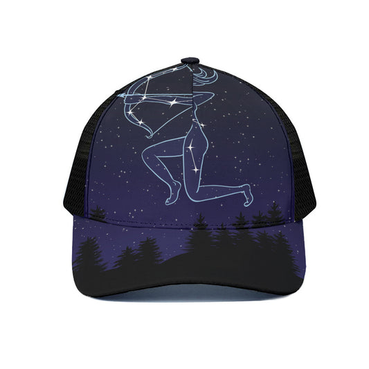 Sagittarius Constellation Print Black Mesh Trucker Cap