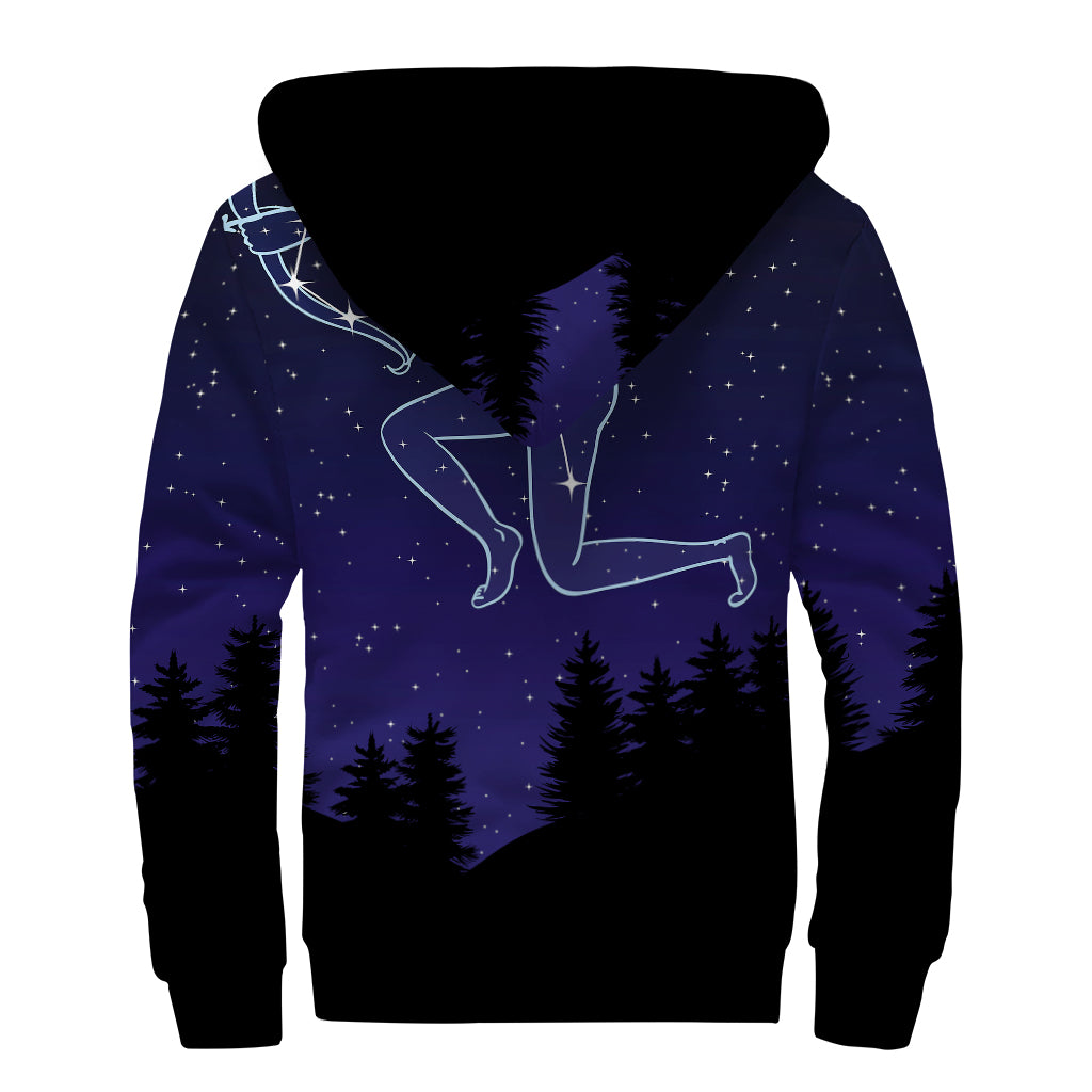 Sagittarius Constellation Print Sherpa Lined Zip Up Hoodie
